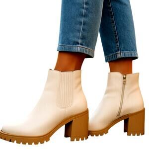 Universal Thread 9 Platform Cream Ankle Boots Zipper Women's 3 Inch Heel Shoes